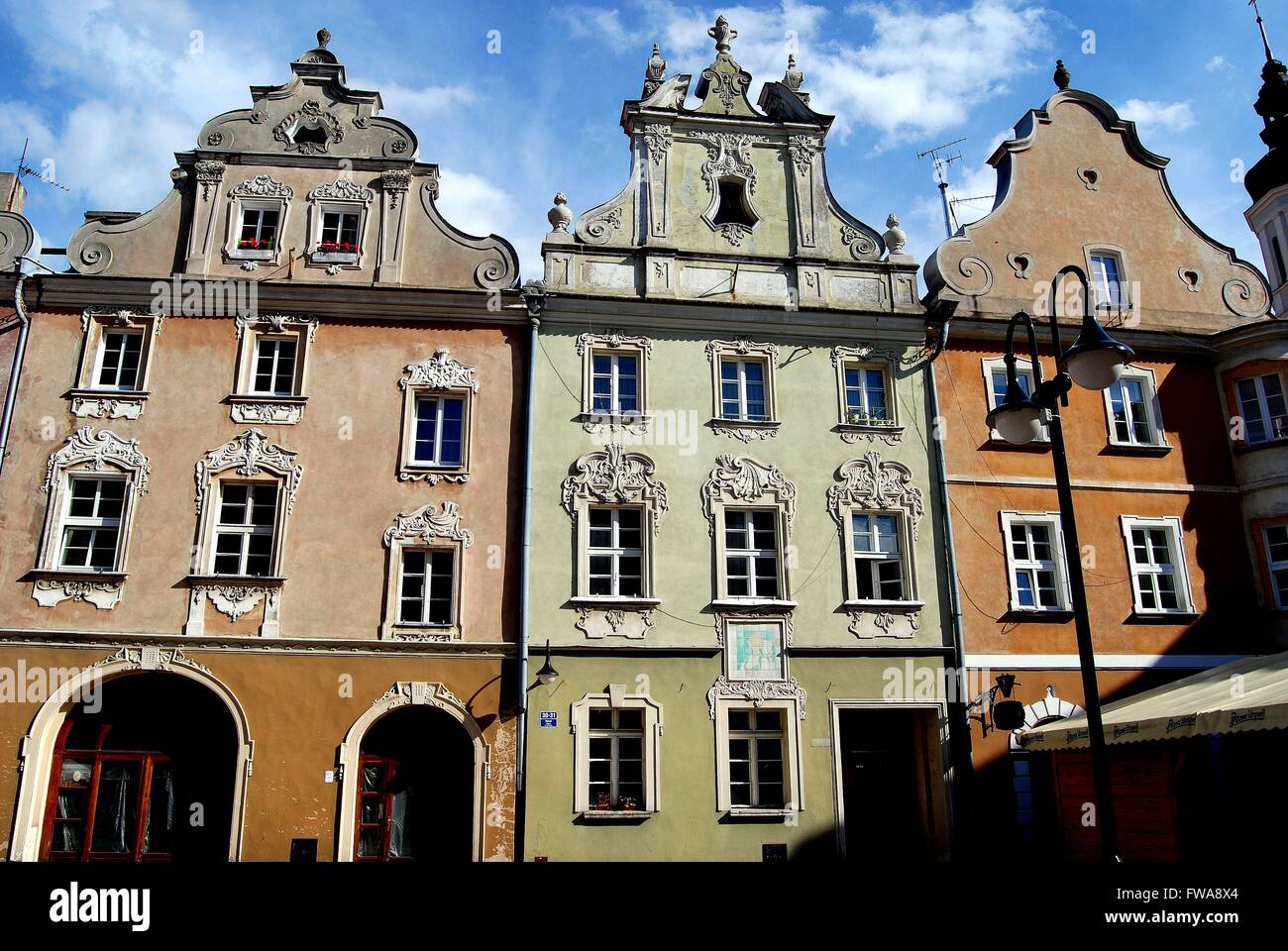 Opole, Polonia: XVIII secolo in stile barocco del burgher mansions in Rynek Piazza del Mercato Foto Stock