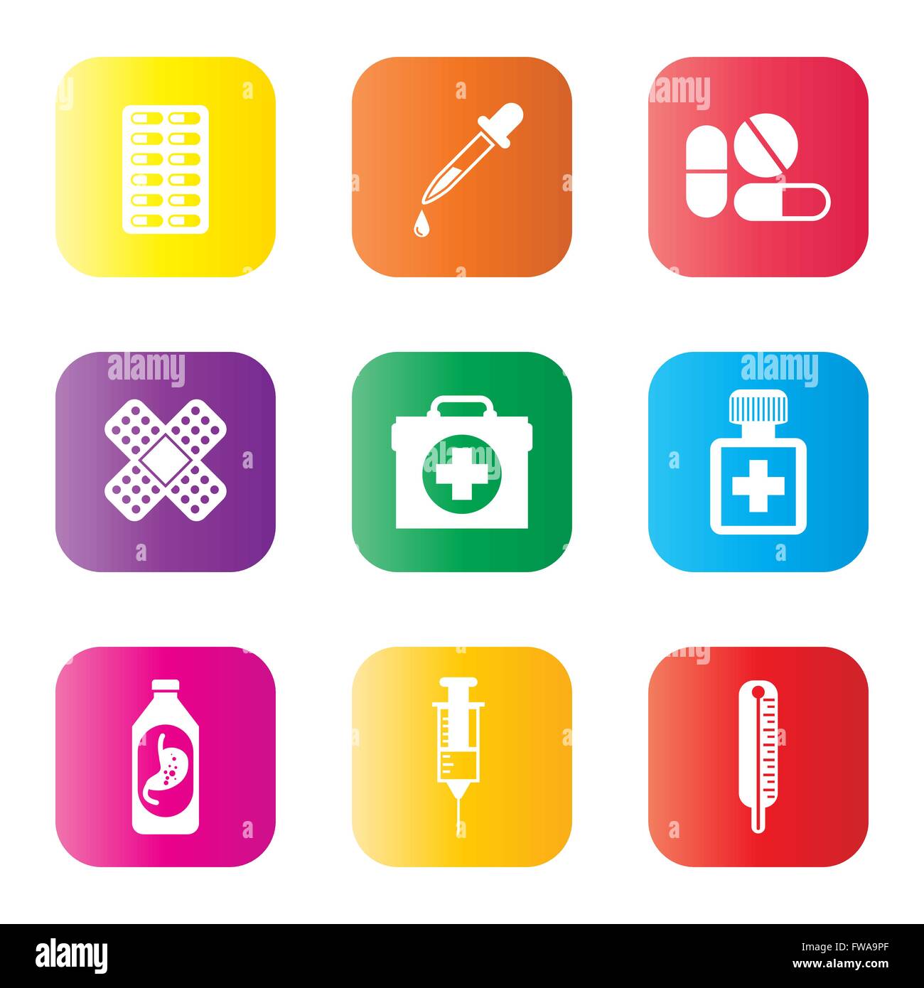 Colore del vettore icone mediche impostato su bianco Illustrazione Vettoriale