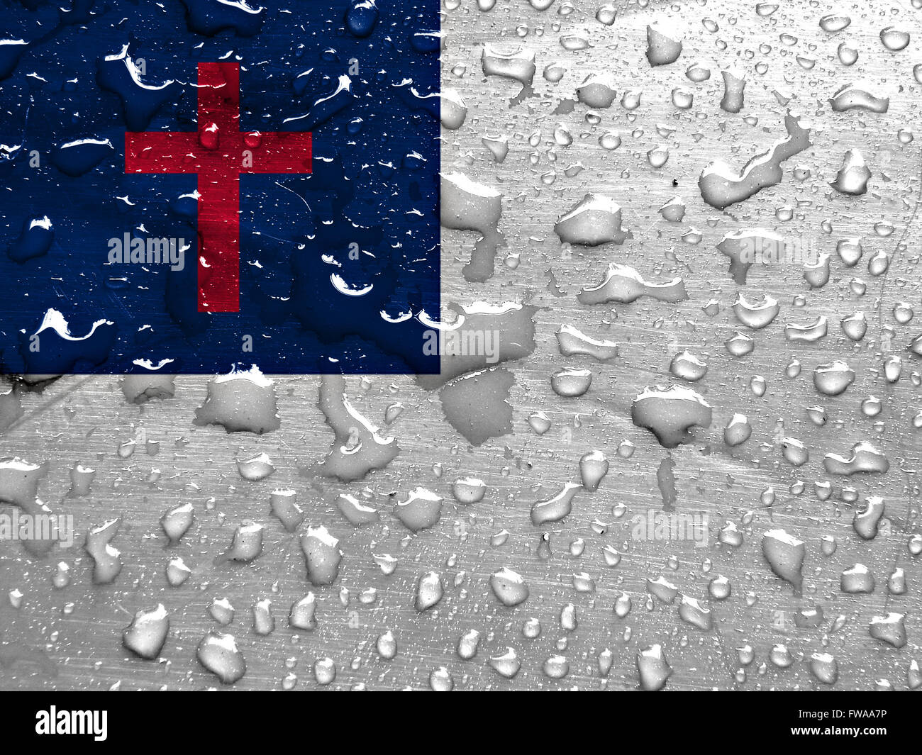 Bandiera di Christian con gocce di pioggia Foto Stock