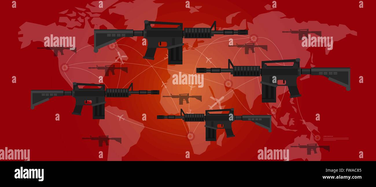 Guerra mondiale di armi militari di conflitto pistola piano mappa di combattere la battaglia di aggressione Illustrazione Vettoriale