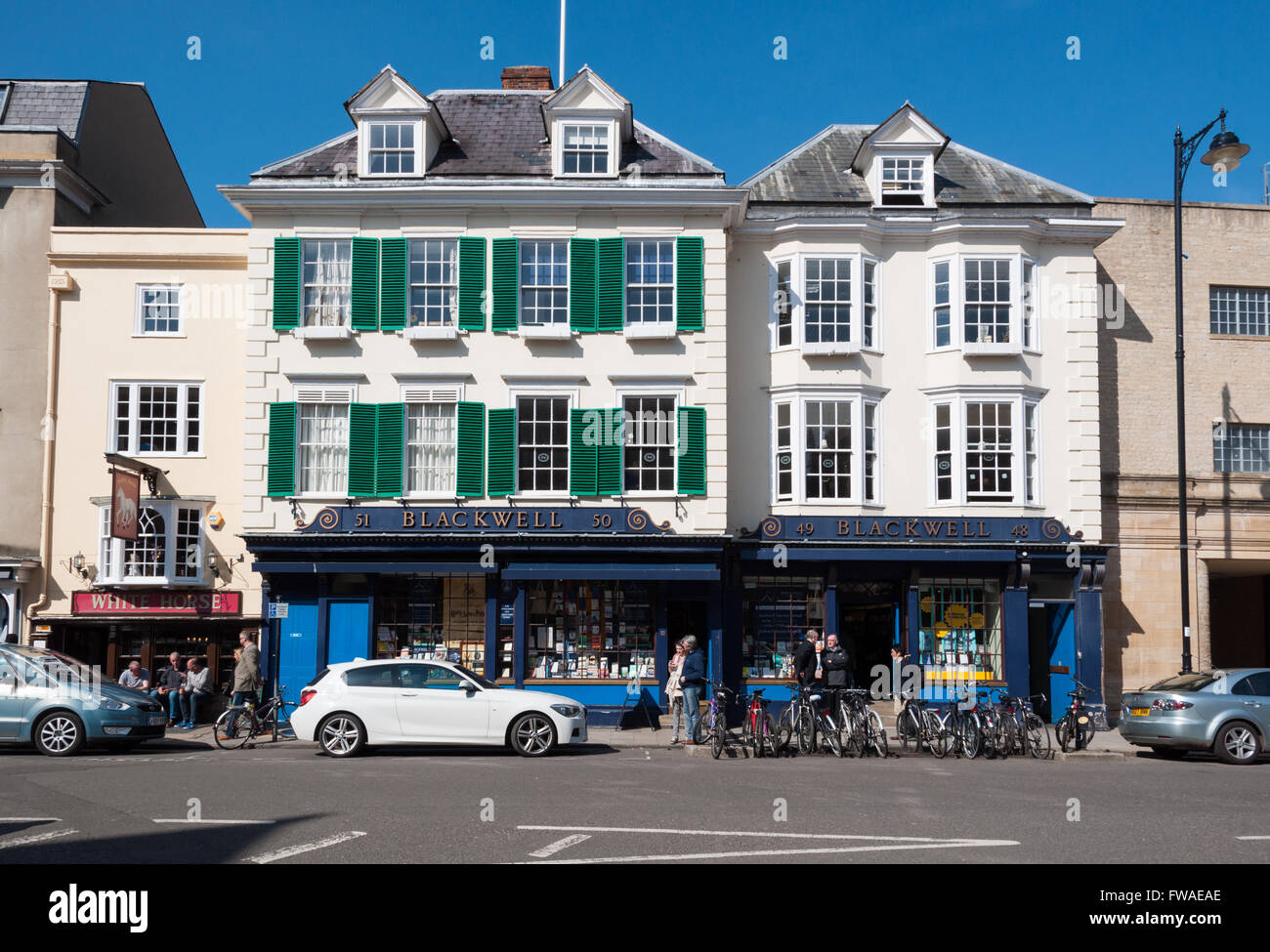 Vista la Blackwells Book Store, Oxford, Regno Unito Foto Stock