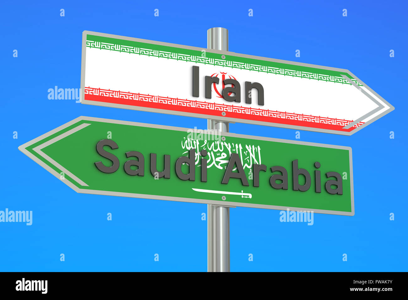 Iran e Arabia Saudita crisi il concetto di conflitto, rendering 3D Foto Stock
