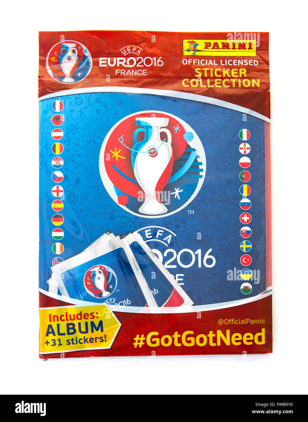 Panini Euro 2016 Francia Sticker Collection e Album su sfondo bianco Foto Stock