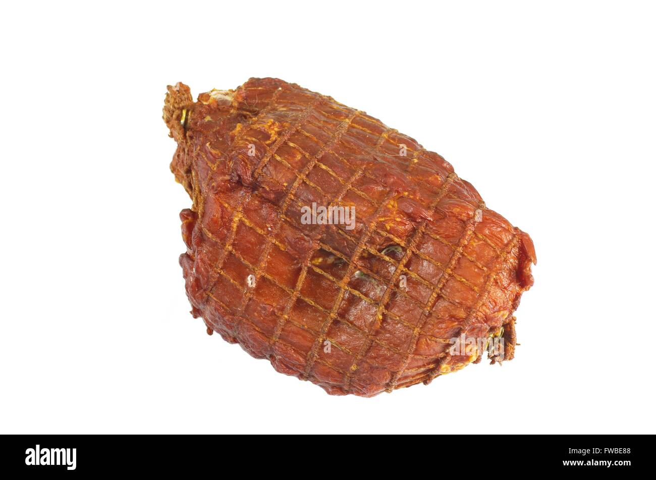 Prosciutto affumicato su sfondo bianco Foto Stock