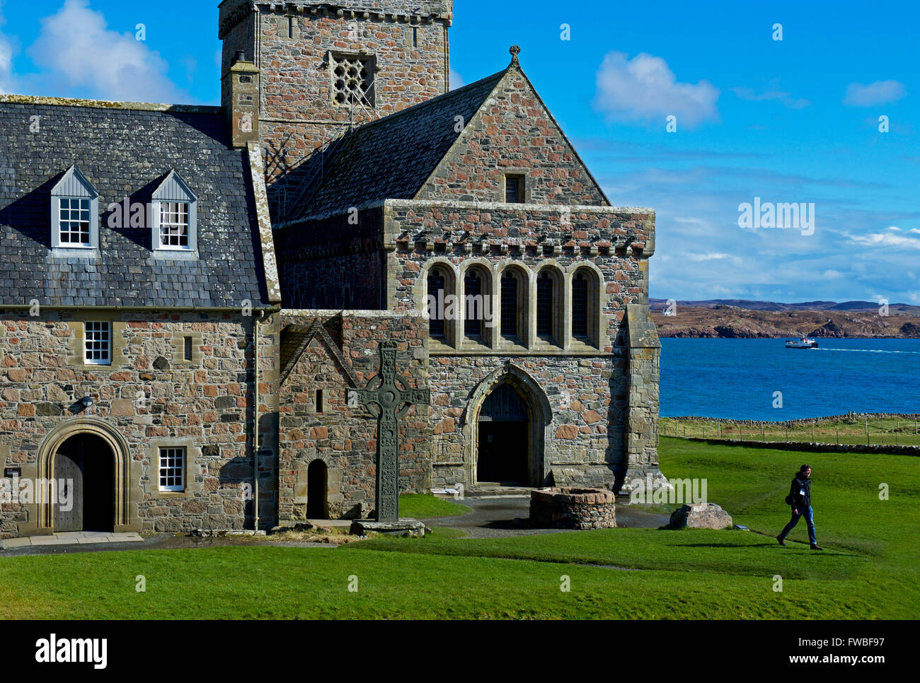 Iona Abbey, Isola di Iona, Ebridi Interne, Scotland Regno Unito Foto Stock