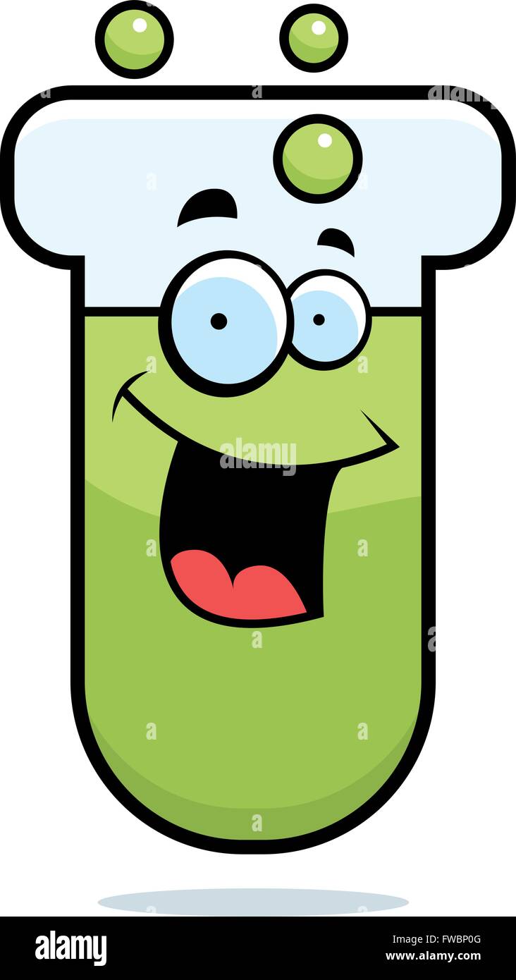 Un cartoon provetta sorridente e felice. Illustrazione Vettoriale