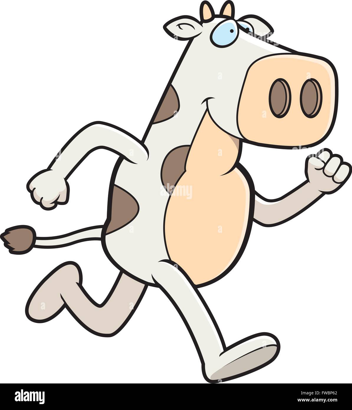 Un felice cartoon mucca in esecuzione e sorridente. Illustrazione Vettoriale