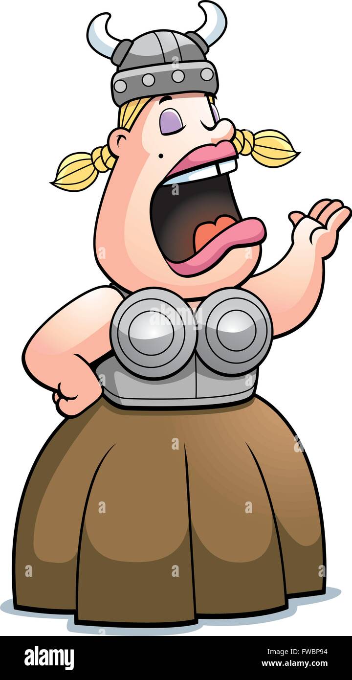 Un cartoon cantante lirica in un costume da valchiria. Illustrazione Vettoriale