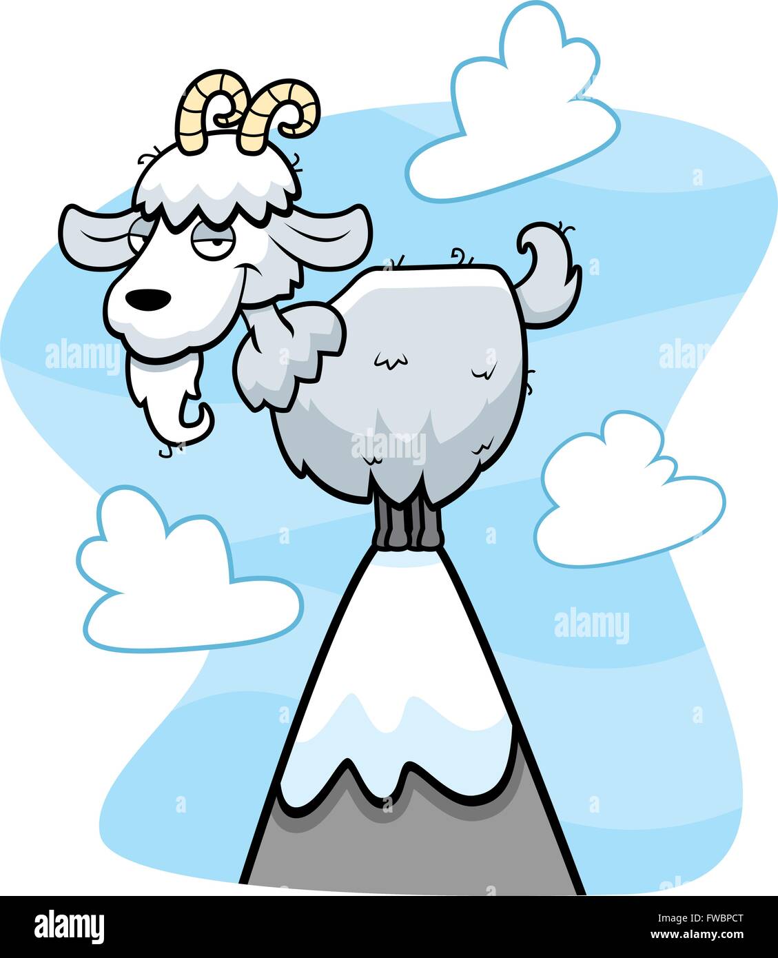 Un cartoon capra sulla cima di una montagna. Illustrazione Vettoriale