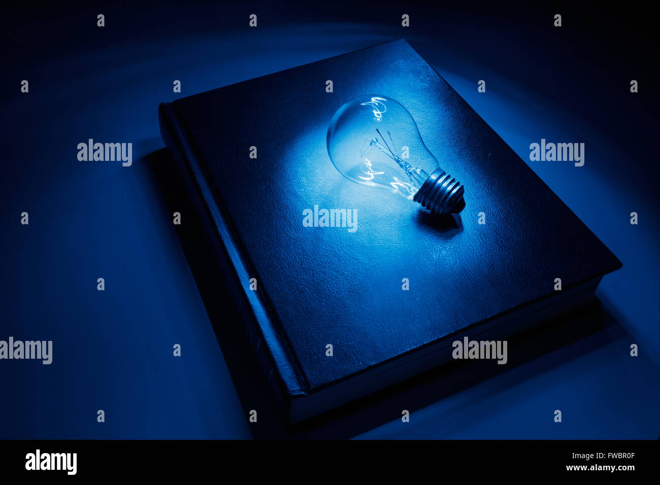 Prenota e la luce della lampadina, business education concetto. Foto Stock