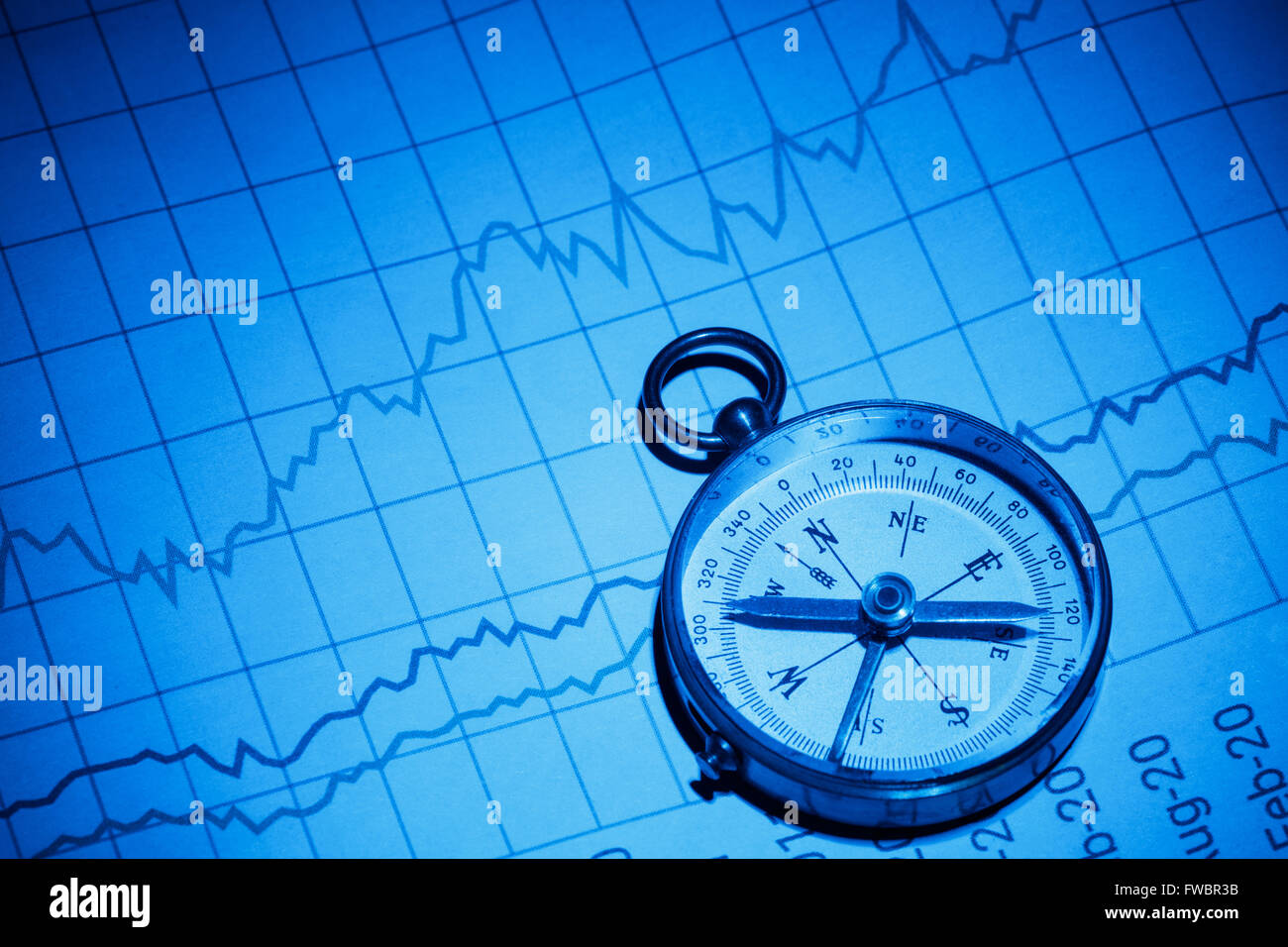 Diagramma di business e la bussola, il concetto di crescita guida. Foto Stock