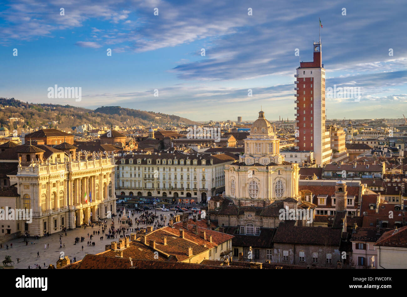 Torino, panorama da il campanile della cattedrale Foto Stock