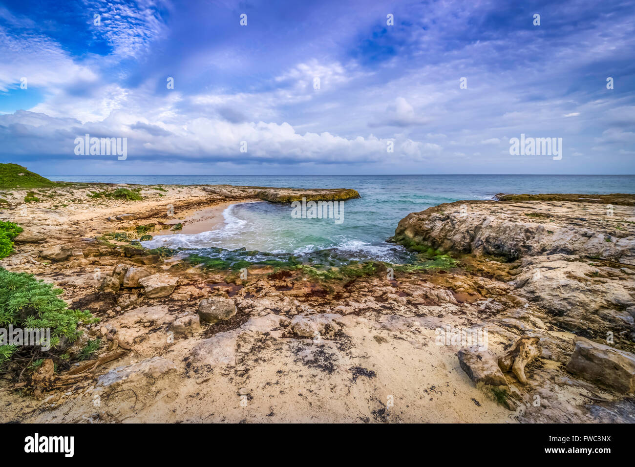 Bella spiaggia serena in Riviera Maya, Messico Foto Stock