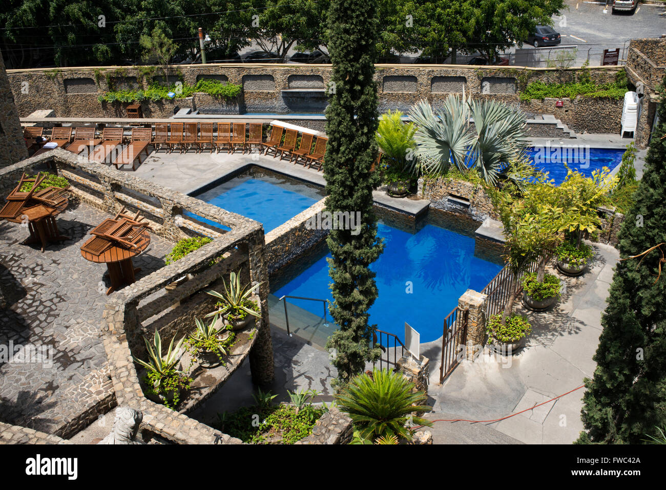 Santa Teresita bagni termali, Riveras del Río Michatoya, Amatitlán, Guatemala. America centrale. Santa Teresita è un resort, hote Foto Stock