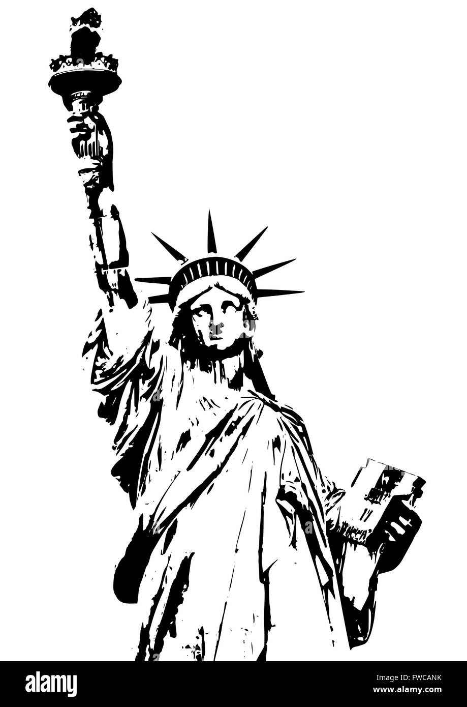 Bianco e nero vettore della Statua della Libertà isolato su sfondo bianco. Illustrazione Vettoriale