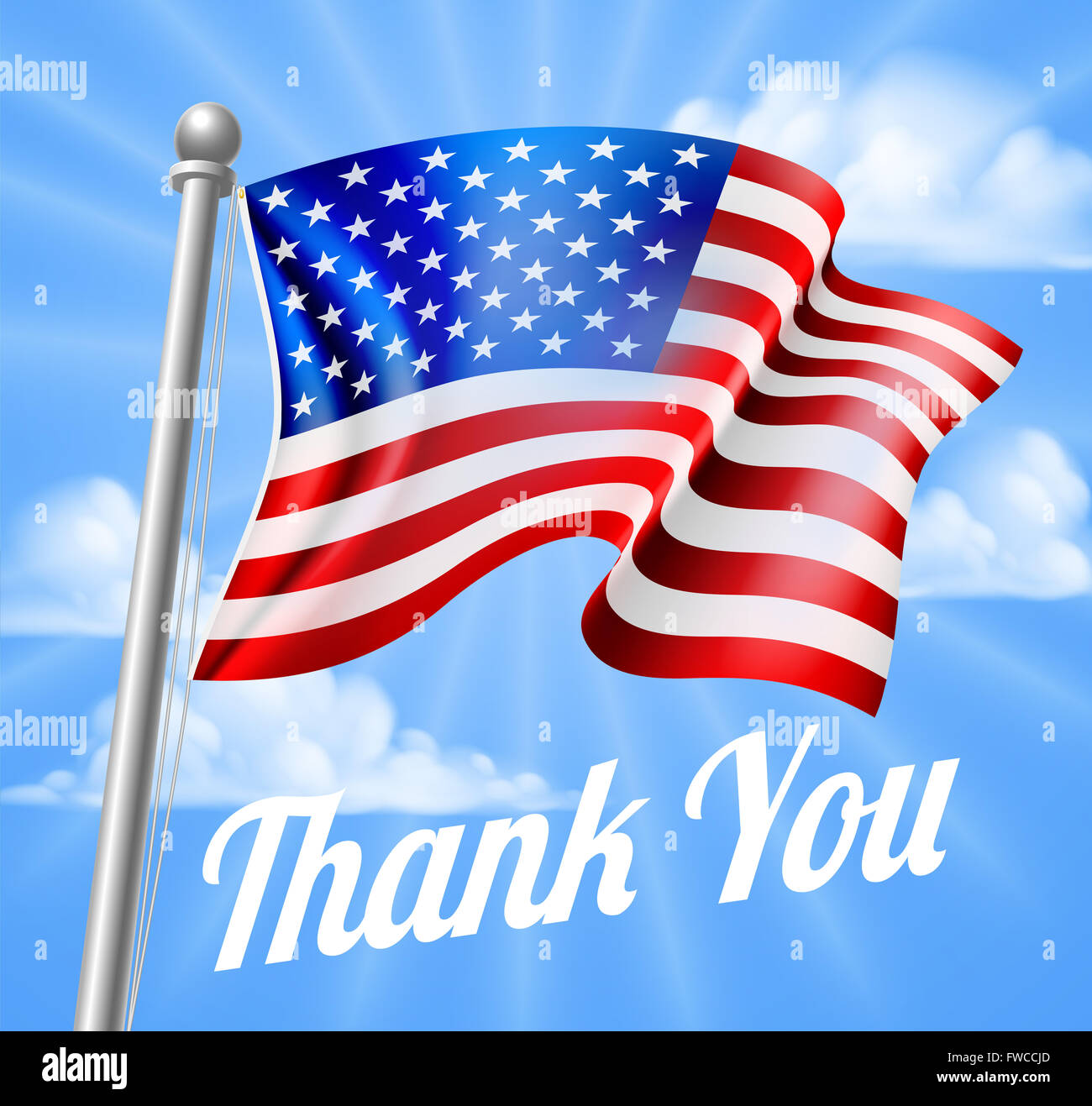 Il Memorial Day o veterani design Giorno del Ringraziamento e a sventolare della bandiera americana su un palo di bandiera Foto Stock