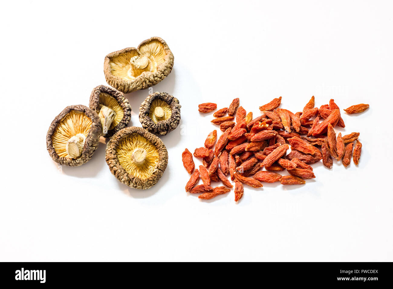 Letinous edodes, wolfberry cinese Foto Stock