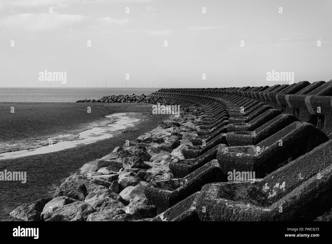 New Brighton e il persico rock lighthouse come al tramonto Foto Stock