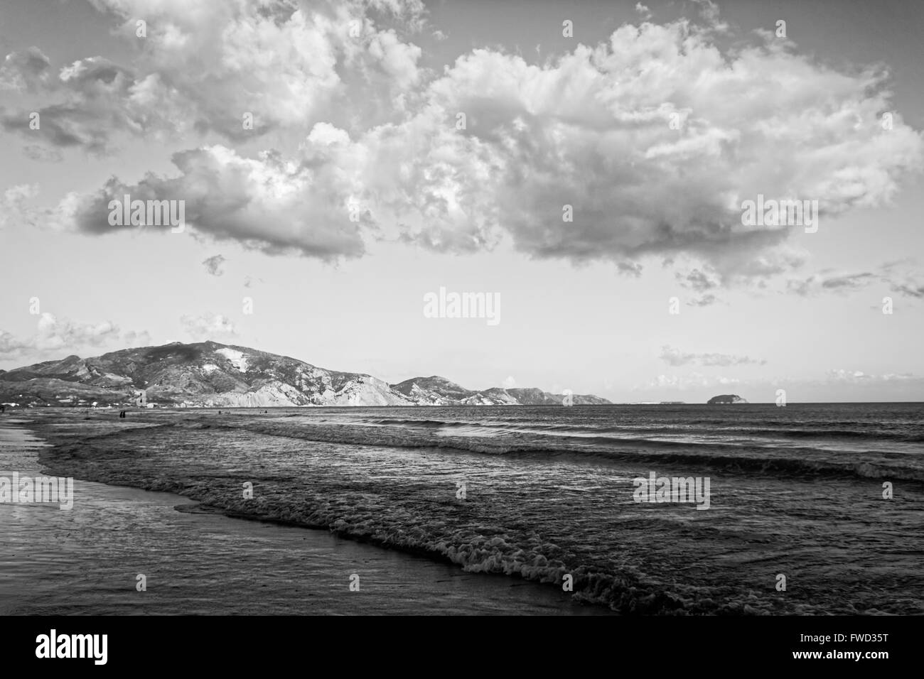 Incredibile Zante Beach paesaggio, isola greca , fotografia in bianco e nero Foto Stock