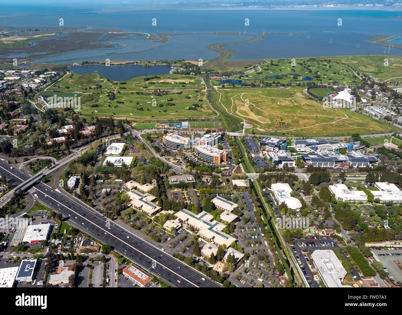 La sede centrale di Google Googleplex, Silicon Valley, California, Stati Uniti d'America, Santa Clara, California, USA, foto aeree Foto Stock