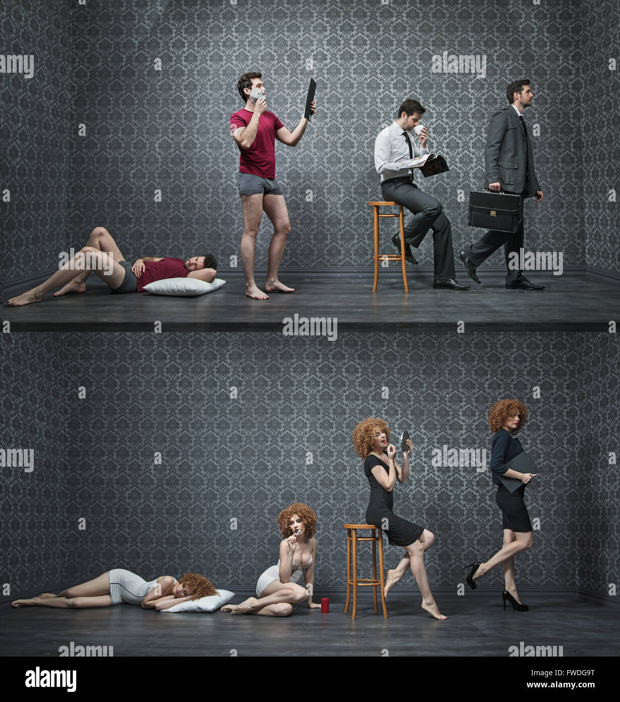 Photo Collage di una tipica mattina del colletto bianco dipendenti Foto Stock