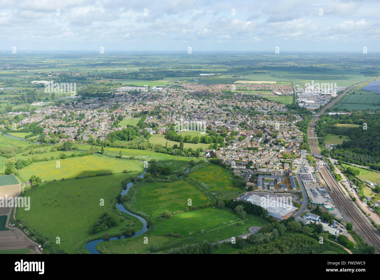 Una veduta aerea di Sandy nel Bedfordshire Foto Stock