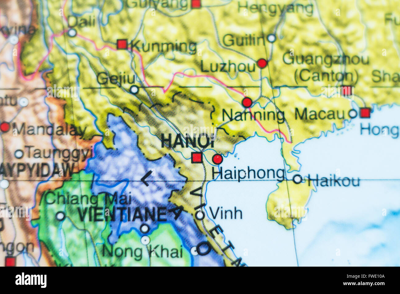 Foto di una mappa del Vietnam e la capitale Hanoi . Foto Stock