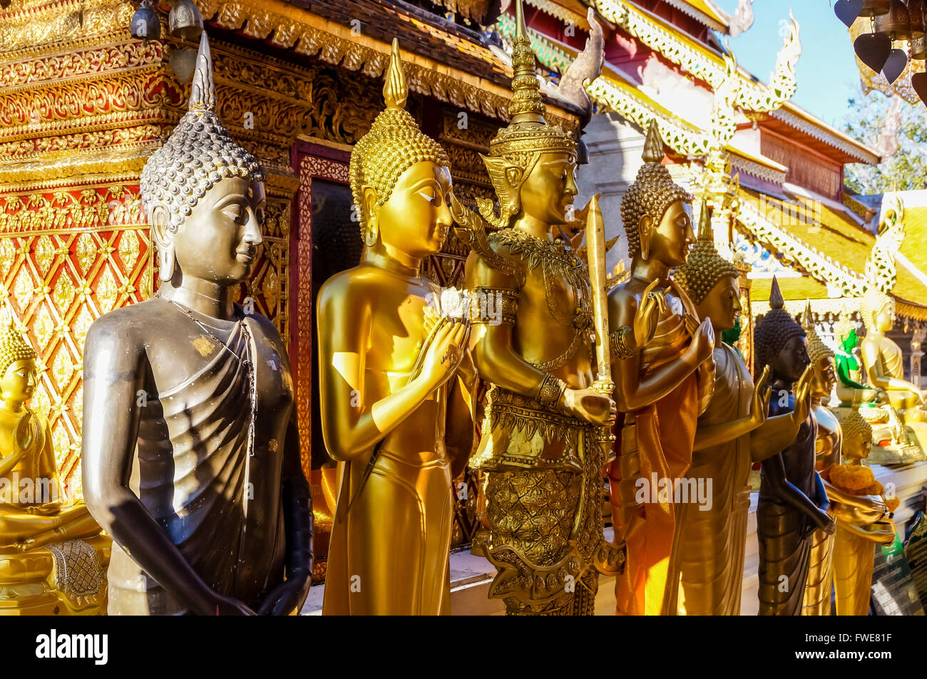 Golden Statue di Buddha di Wat Doi Suthep Chiang Mai Thailandia Foto Stock