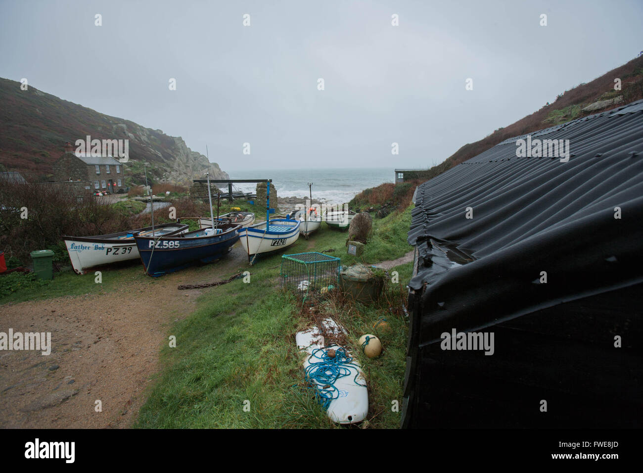 Penberth, Cornwall in inverno Foto Stock