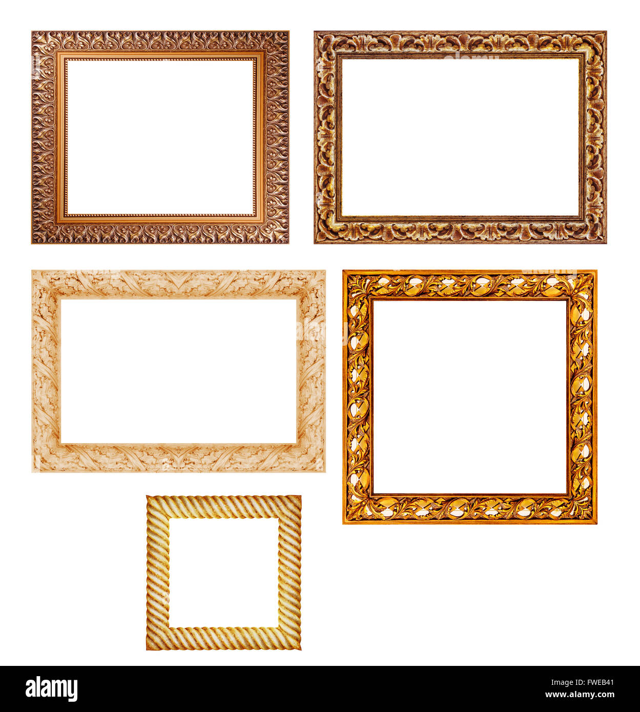 Set di golden vintage telaio isolato su sfondo bianco Foto Stock
