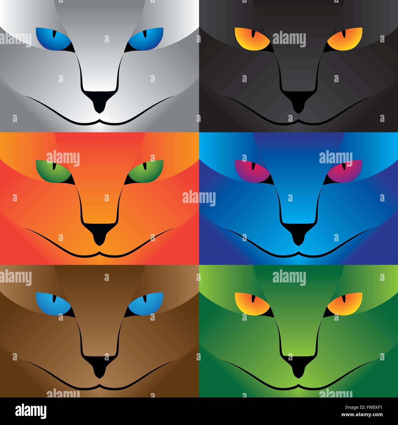 Illustrazione grafica vettoriale gatto raccolta faccia per l'uso creativo in graphic design Illustrazione Vettoriale