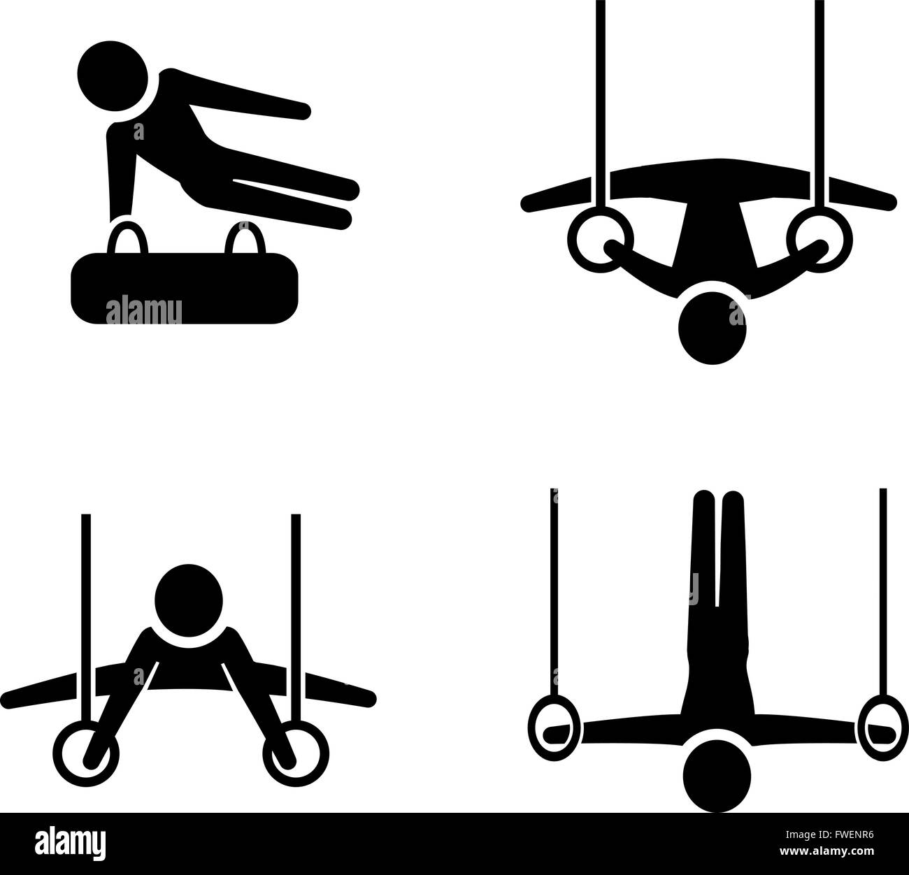 Set di icone di ginnastica in stile silhouette, vettore Illustrazione Vettoriale