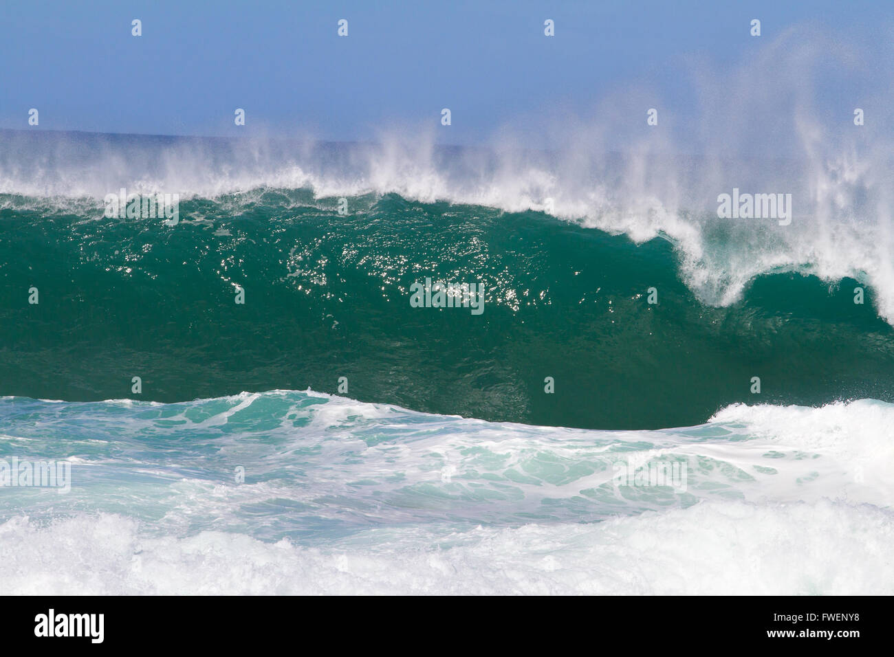 Grandi onde interrompere la North Shore di Oahu Hawaii durante un grande momento per i surfisti surf. Queste onde sono barrells cava una Foto Stock