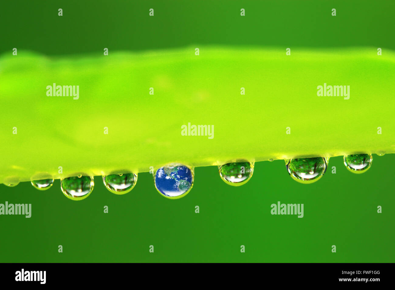 La terra in acqua goccia il riflesso in foglia verde, gli elementi di questa immagine fornita dalla NASA Foto Stock