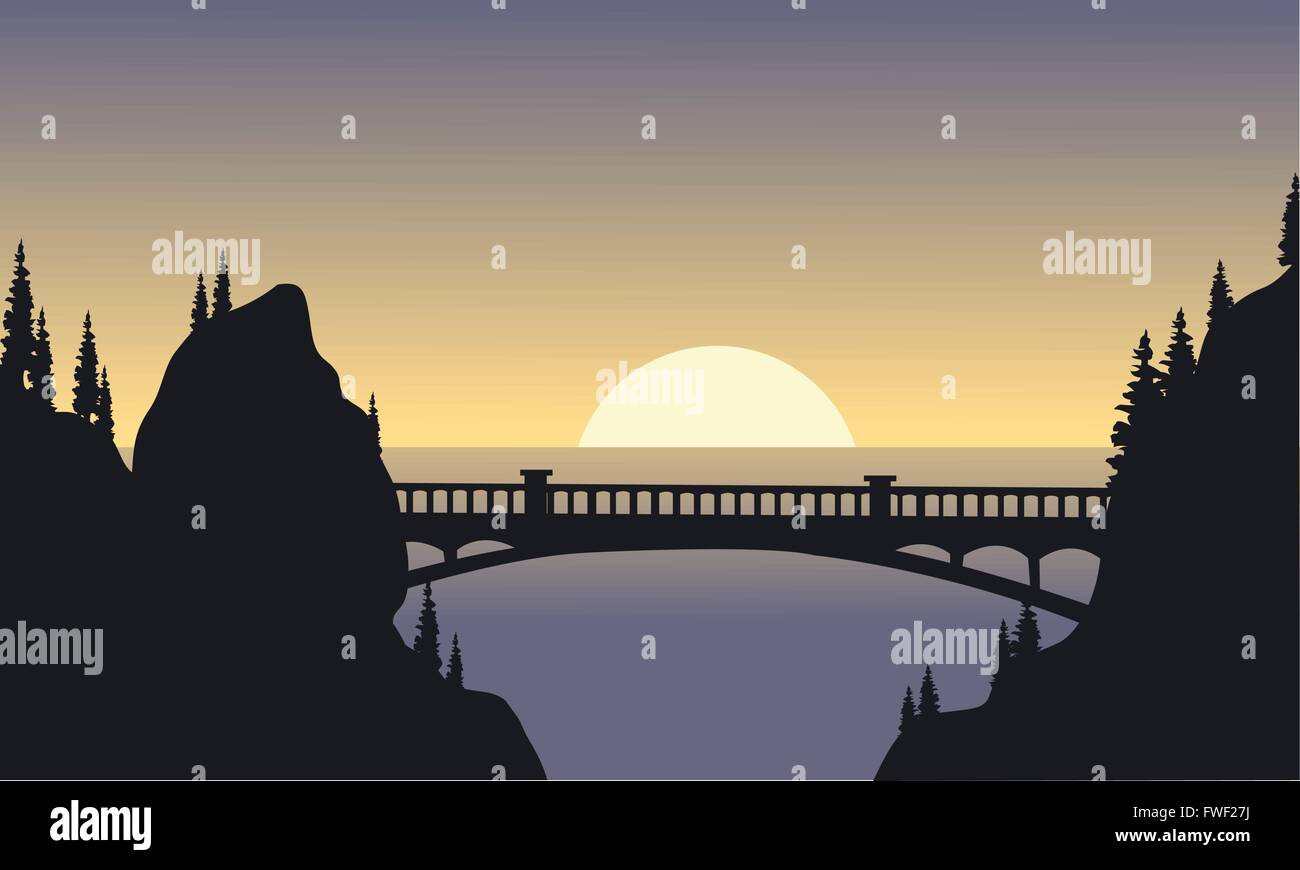 Silhouette di ponte e luna Illustrazione Vettoriale