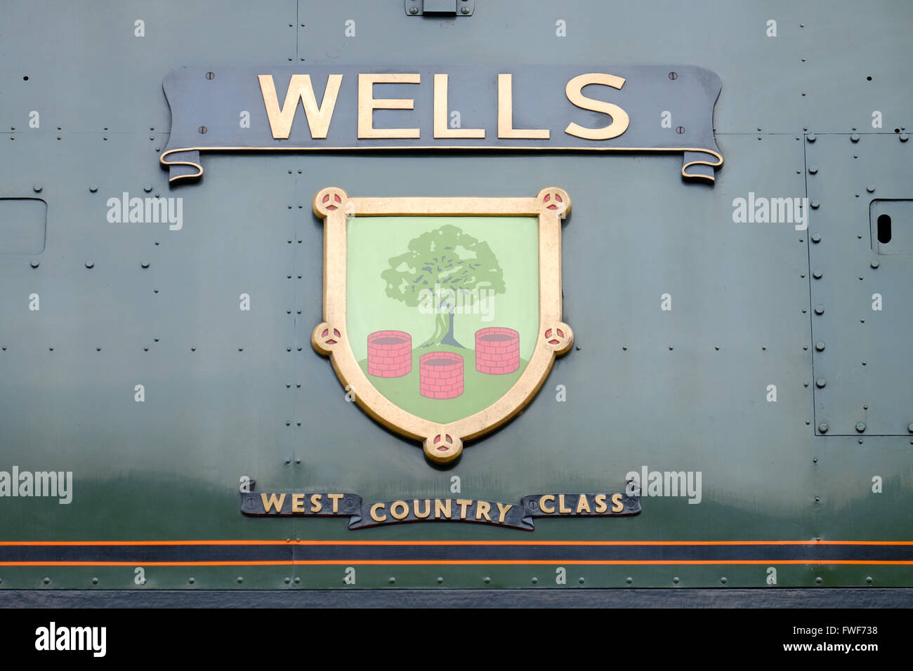 Targhetta locomotiva "Wells' West Country classe luce Bulleid pacifico. Foto Stock