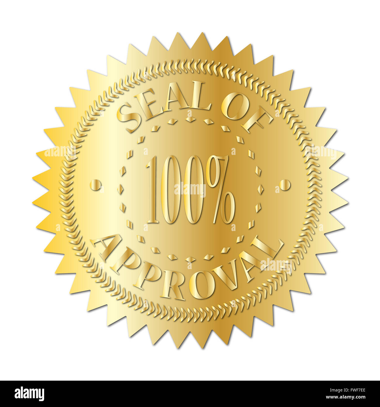Un sigillo d'oro del riconoscimento distintivo isolato su uno sfondo bianco Foto Stock