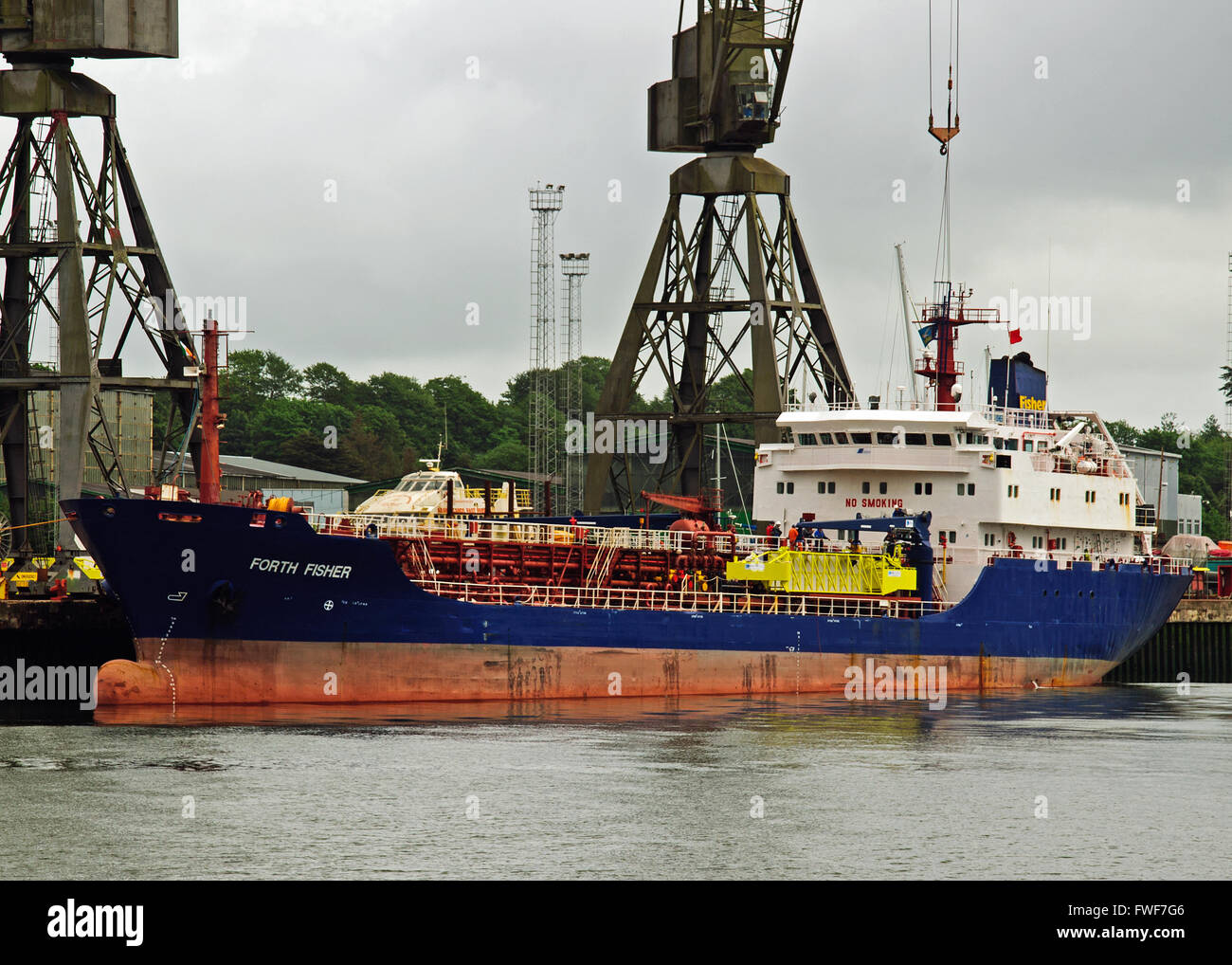 Olio greggio tanker via Fisher ormeggiato a Rushbrooke Docks, County Cork, Irlanda Foto Stock