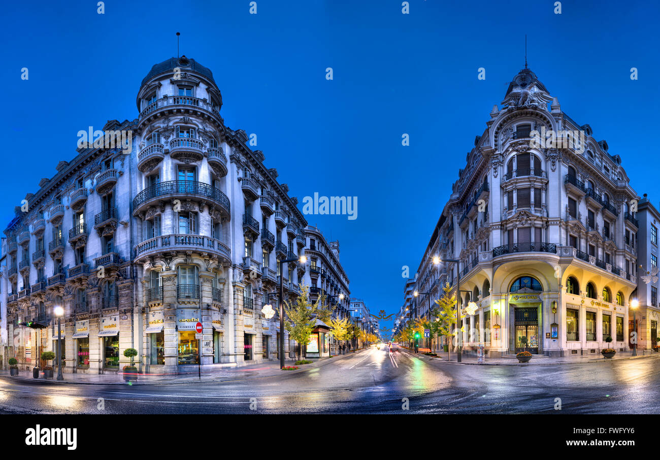 Gran Via Street, Città di Granada, Spagna Foto Stock