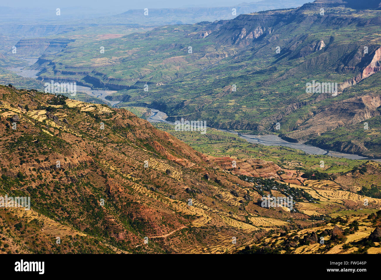 Splendido paesaggio della Rift valley fotografato in Etiopia, vicino a Debre Libanos Foto Stock