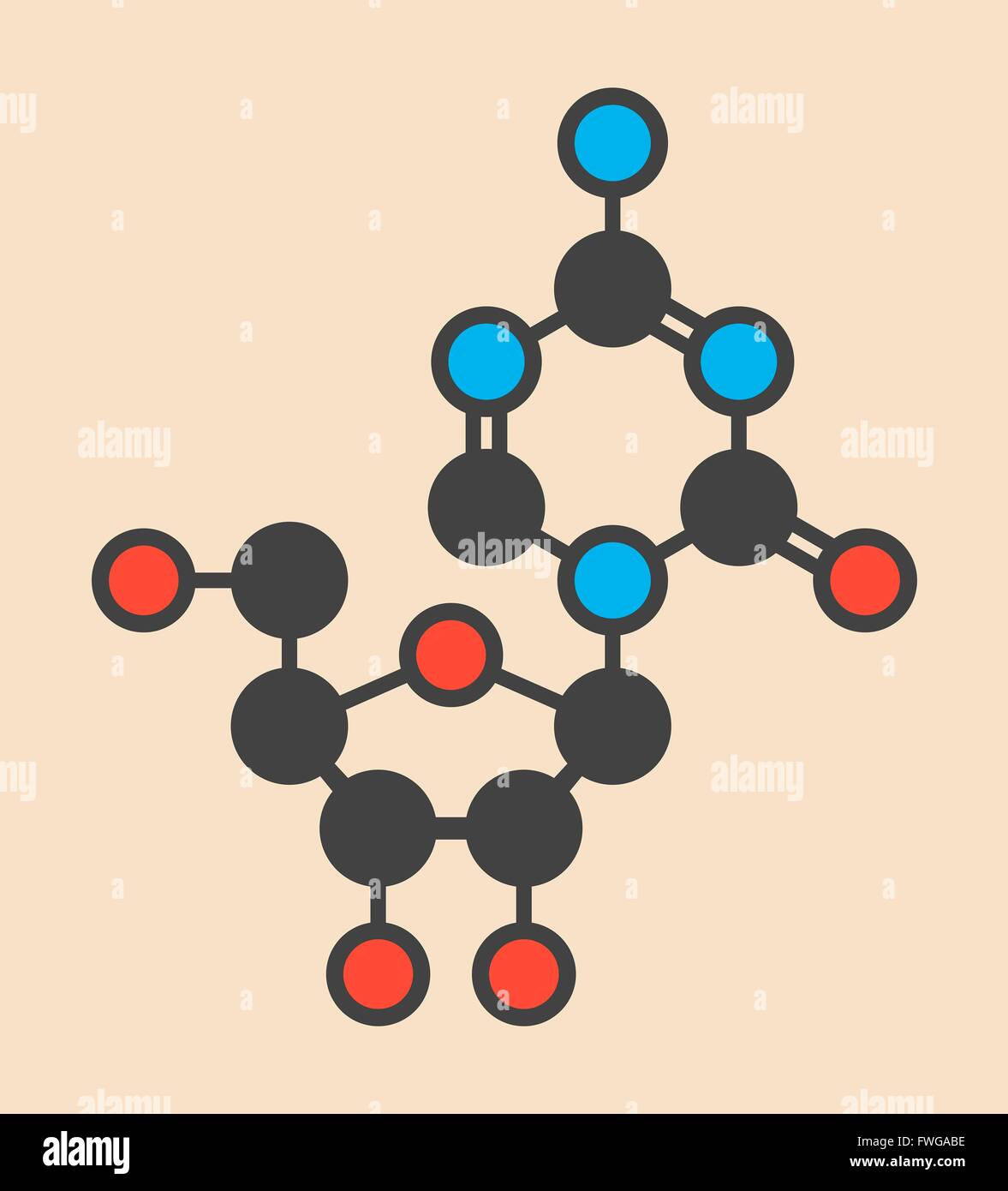 Azacitidine (5-azacytidine) sindrome mielodisplastica molecola di farmaco stilizzata di scheletro di formula (struttura chimica) atomi sono Foto Stock