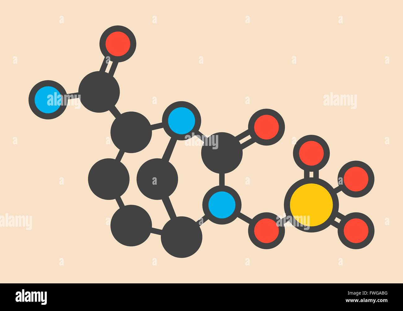 Avibactam molecola di farmaco beta-lattamasi inibitore somministrata in combinazione con antibiotici stilizzata di scheletro di formula (chimico Foto Stock