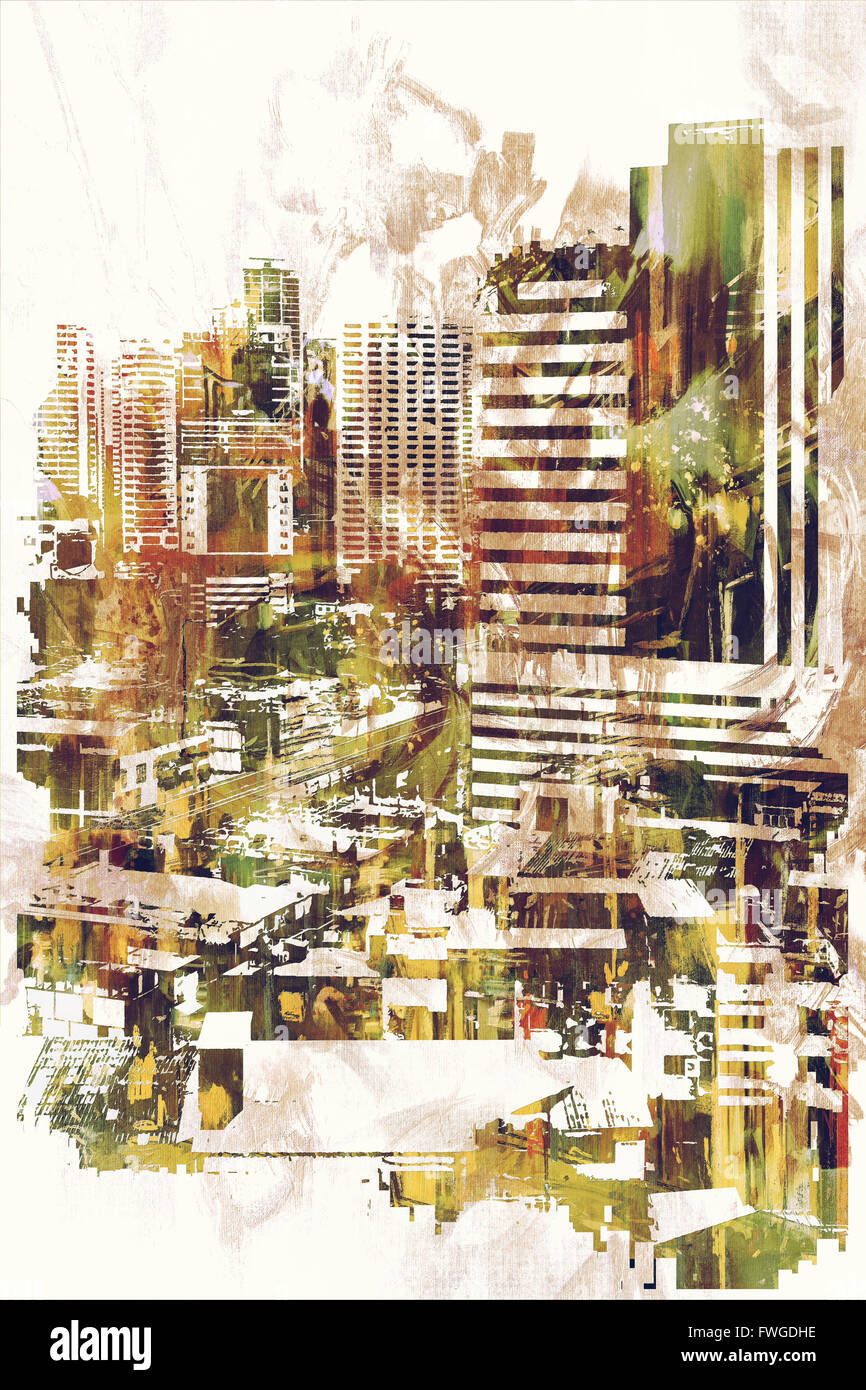 Abstract di grunge cityscape, illustrazione pittura Foto Stock