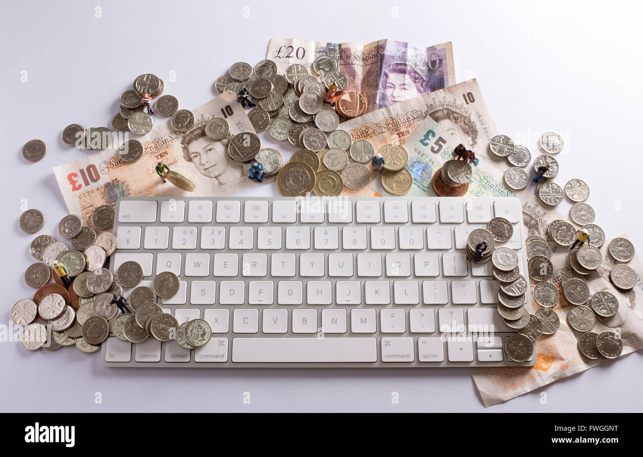 Il finanziamento della folla Concetto di immagine che mostra il modo in cui le persone possono incontrarsi per raccogliere fondi tramite internet Foto Stock