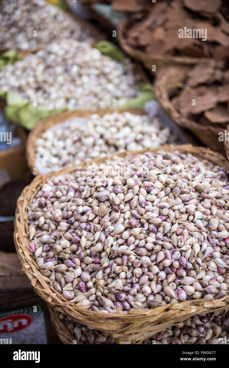 Scalogni a Kalaw mercato, Stato Shan, Myanmar (Birmania), Asia Foto Stock