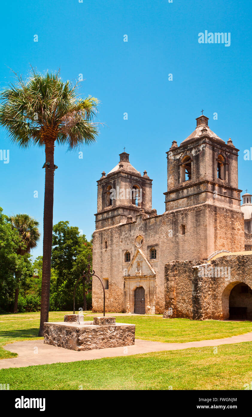 La missione di Nuestra Senora de la Purisima Concepcion, missione Concepcion, San Antonio, Texas, Stati Uniti d'America Foto Stock