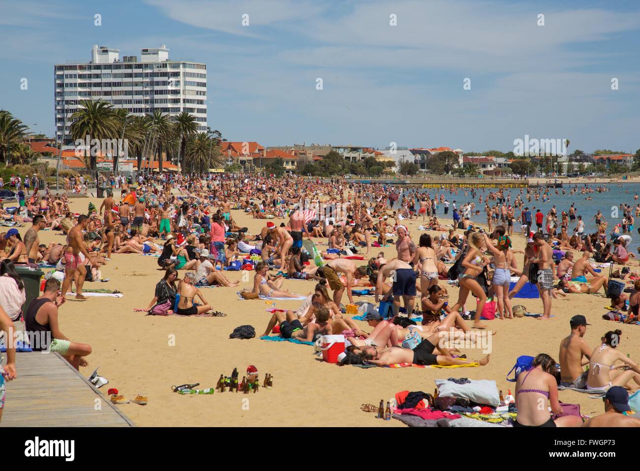 La spiaggia di St Kilda, Melbourne, Victoria, Australia, Oceania Foto Stock