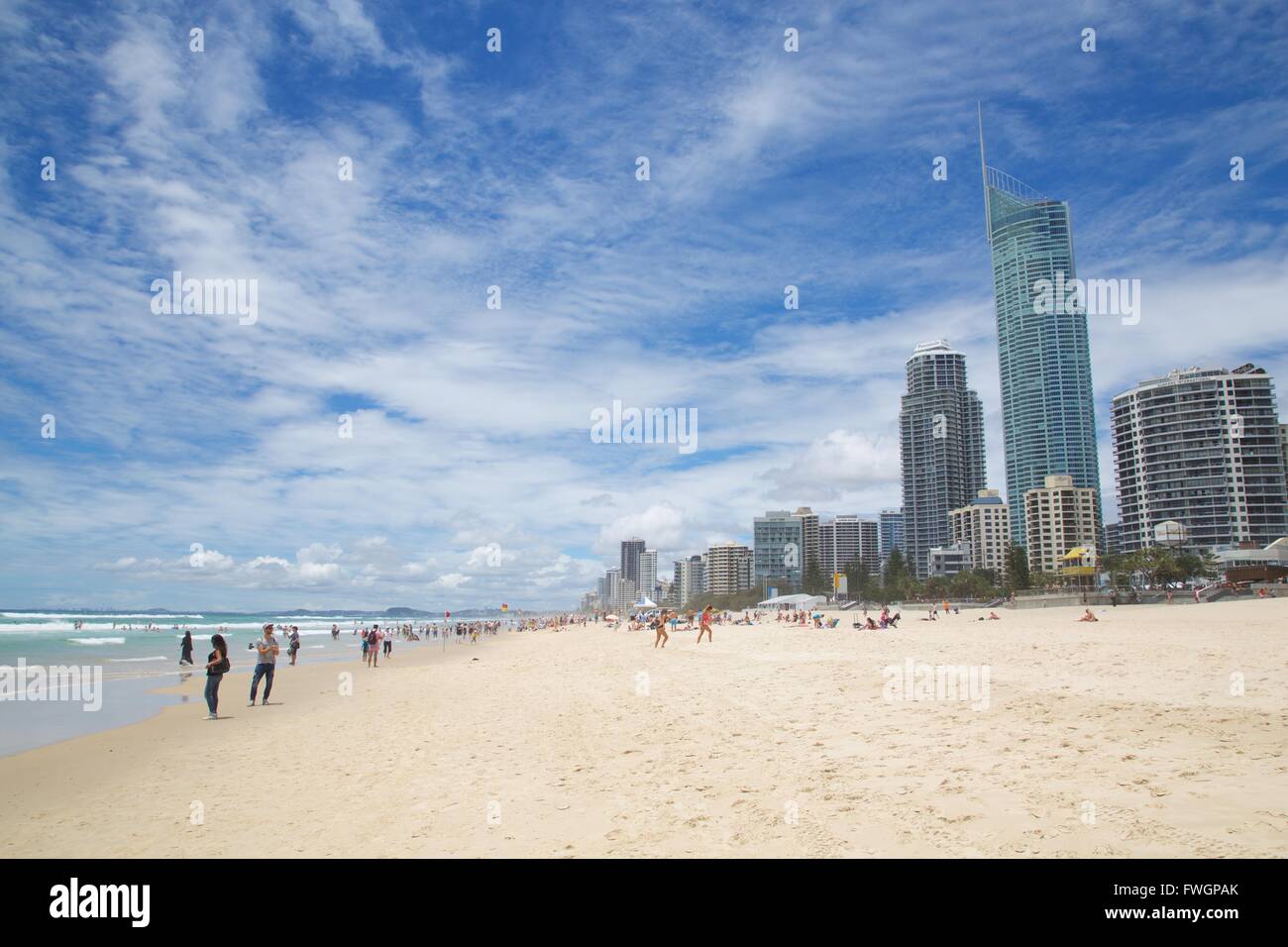 Surfers Paradise, fronte spiaggia grattacieli, Gold Coast, Queensland, Australia, Oceania Foto Stock