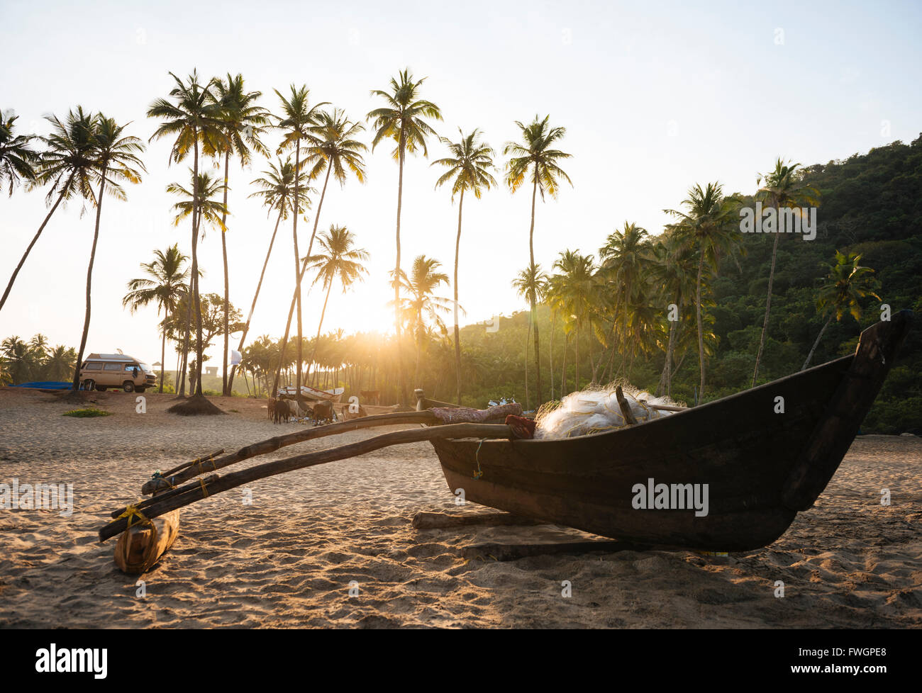 Alba la luce in corrispondenza di Agonda beach, Goa, India, Asia del Sud Foto Stock