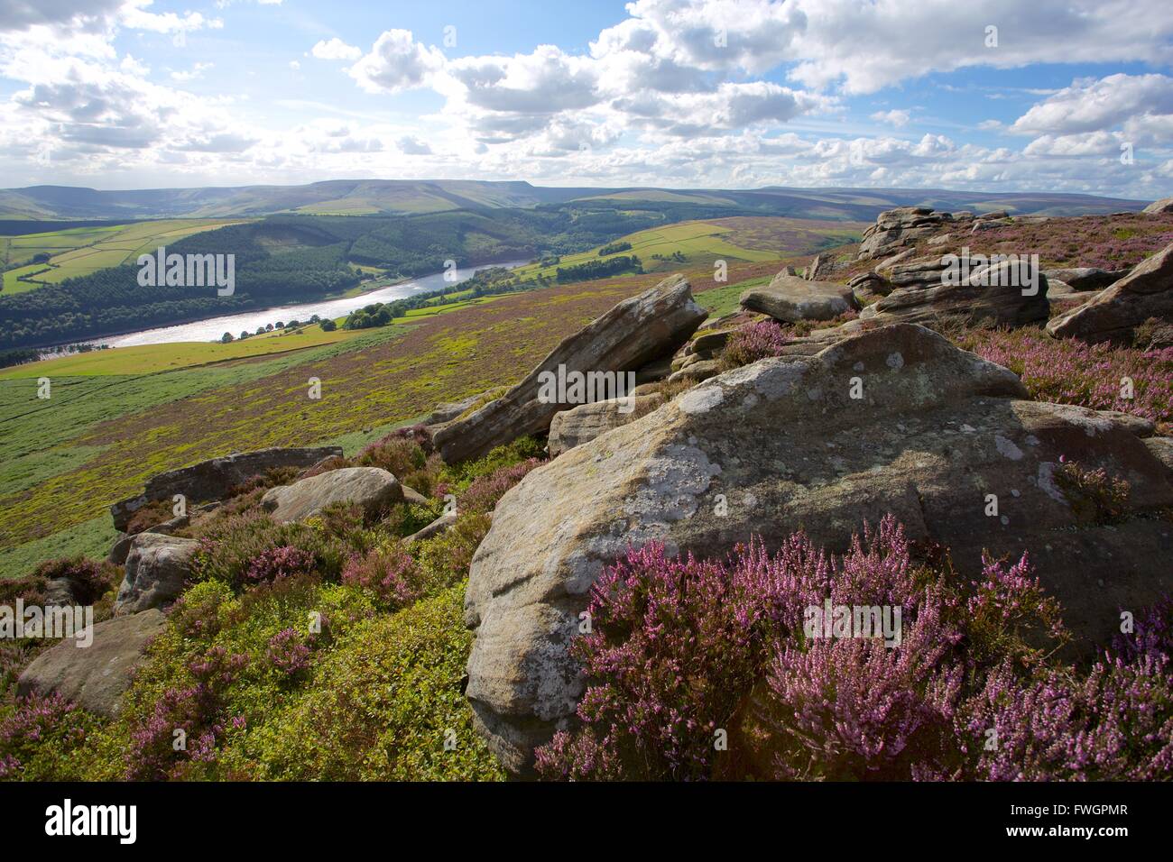 Vista dal bordo Derwent, Parco Nazionale di Peak District, Derbyshire, England, Regno Unito, Europa Foto Stock